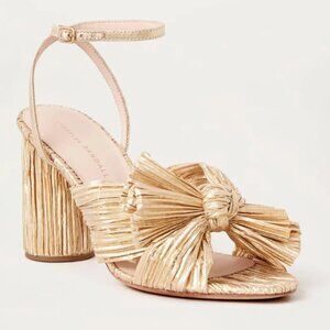 Loeffler Randall Camellia Pearl Pleated Bow Heel, Gold, Size 10